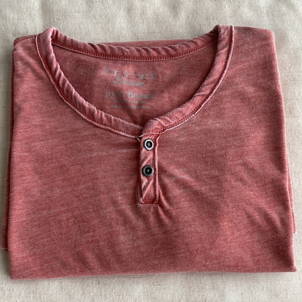 Lucky Brand Venice Burnout Henley Shirt, Salmon Color, Size Large